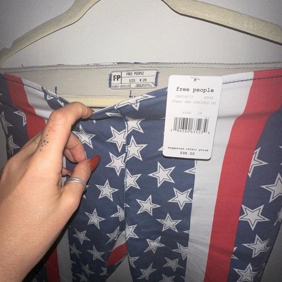Free People Star Spangled Penny Pull On Retro Flare American Flag Jeans size 28 - Picture 1 of 5